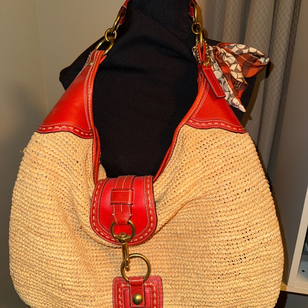 Coach Vibrant Orange and Tan Hobo Bag